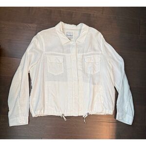 Tommy Bahama White Linen Utility Style Jacket Drawstring Bottom Long Sleeve XL